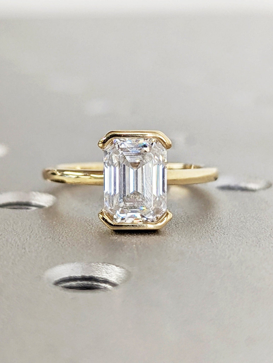 1.50CT emerald bezel lab grown diamond engagement ring for sale