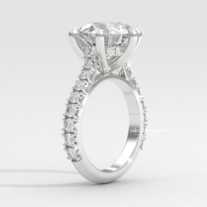 Handcrafted round cut hidden halo lab grown diamond engagement ring