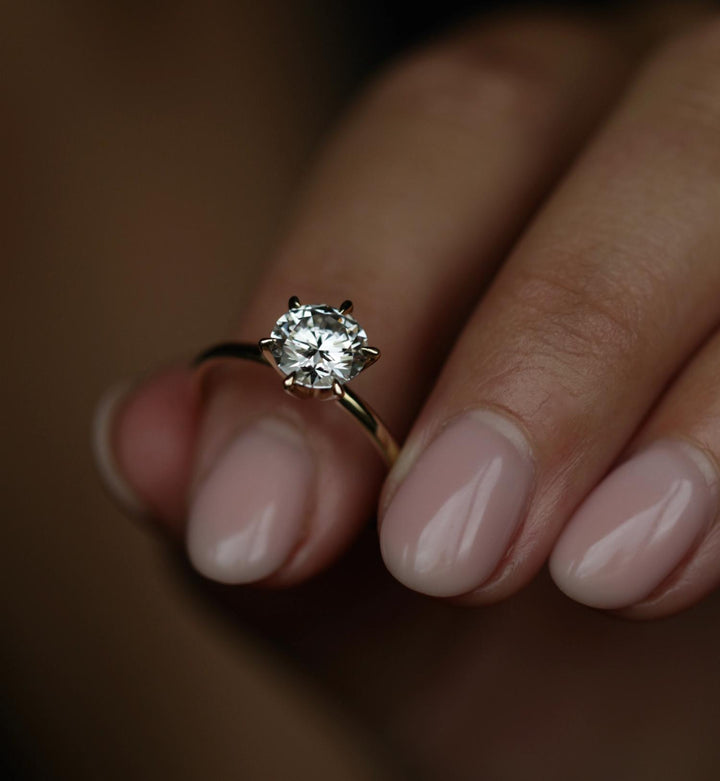 Round solitaire engagement ring with brilliant diamond sparkle