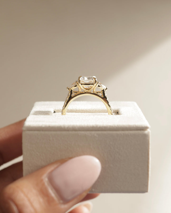yellow gold pavé setting, rose gold pavé setting, contemporary pavé setting, fine jewelry pavé setting, bridal pavé setting, engagement ring mounting, designer pavé setting, premium three stone setting, luxury bridal mounting, contemporary bridal setting, fine craftsmanship setting,