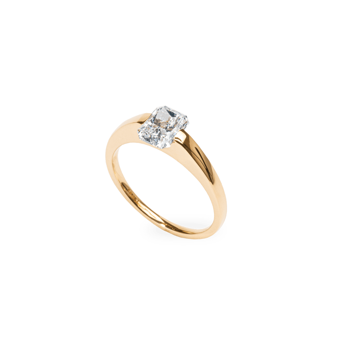 Fine craftsmanship detail on radiant solitaire engagement ring