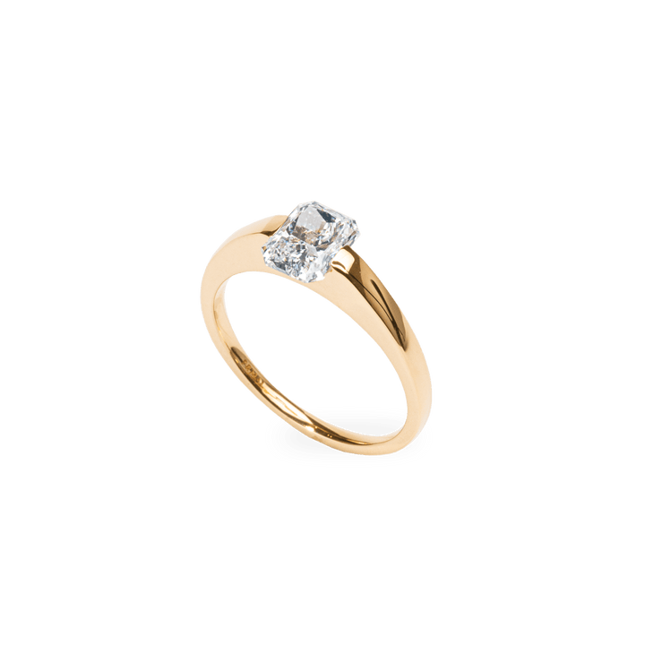Fine craftsmanship detail on radiant solitaire engagement ring