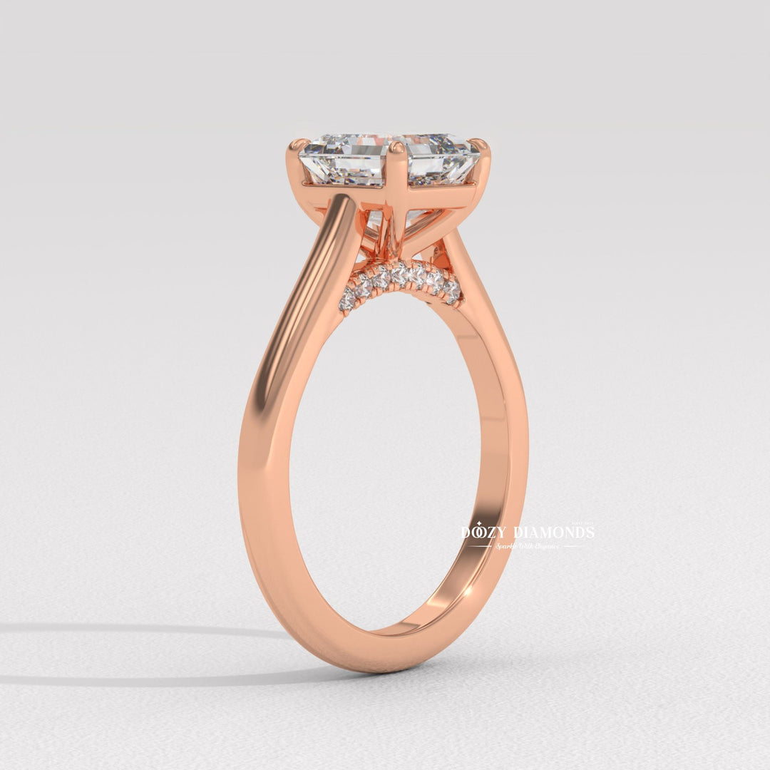 IGI certified asscher cut diamond in solitaire engagement ring setting