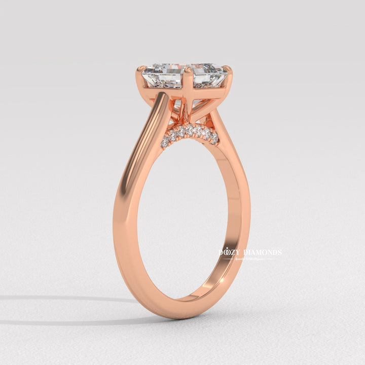IGI certified asscher cut diamond in solitaire engagement ring setting