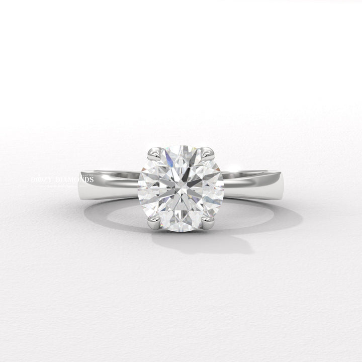 Close-up of diamond cut center diamond in solitaire engagement ring