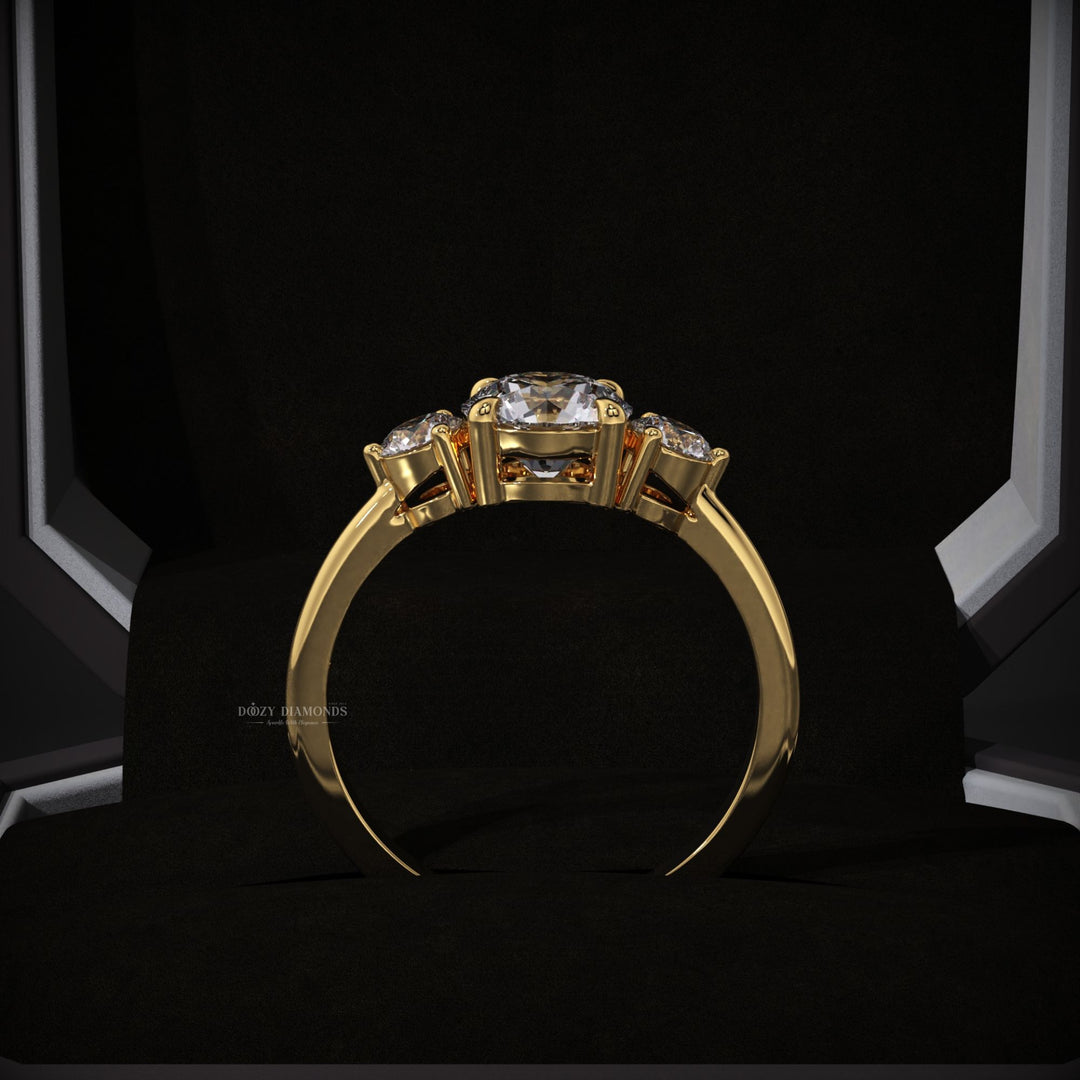Round cut engagement ring side view showing band detail