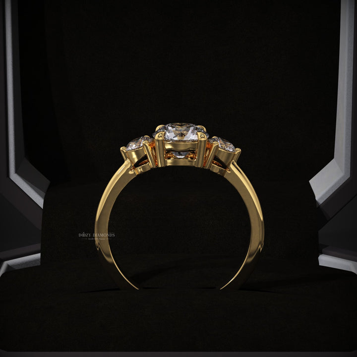 Round cut engagement ring side view showing band detail