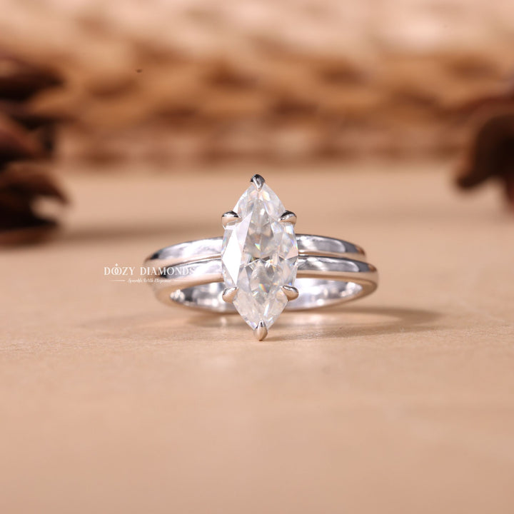 1.50CT Marquise Cut EF - VS2 Lab Grown Solitaire Wedding Ring with Solid Gold Band - Doozy Diamonds