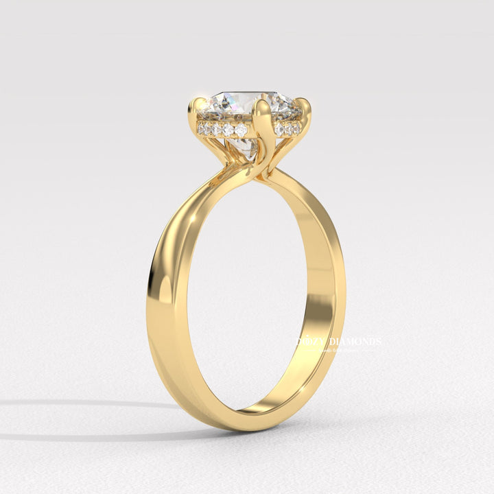 Diamond solitaire engagement ring photographed in natural light