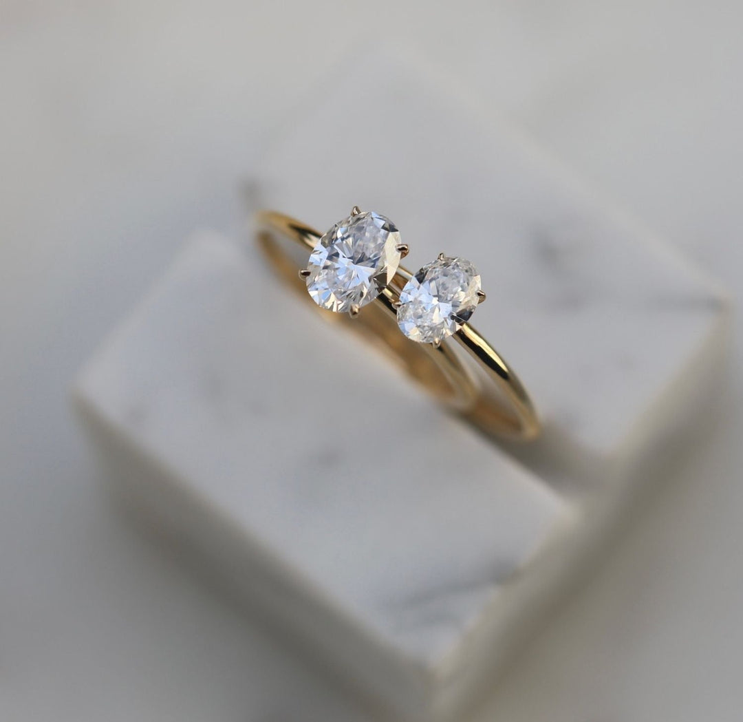 Macro shot of oval cut diamond facets in solitaire ring setting