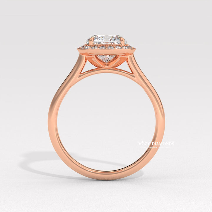 Cushion halo diamond ring presented in signature gift packaging