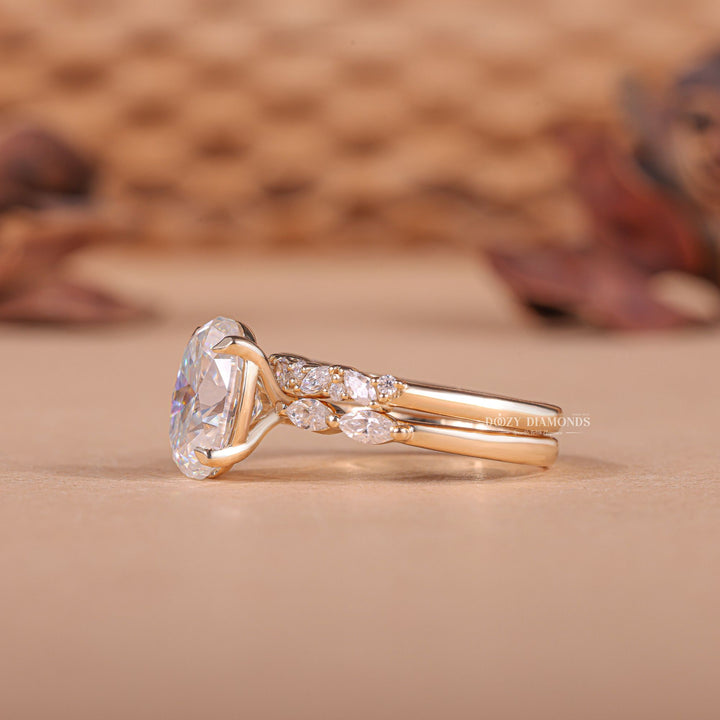 2.0CT Oval Cut EF - VS1 Lab Grown Pave Diamond Ring with Half Eternity Band - Doozy Diamonds