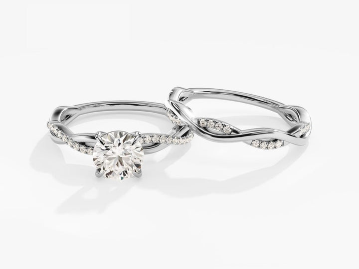 1.0CT Round Cut Twisted F - VS Lab Grown Diamond Engagement Ring Set - Doozy Diamonds