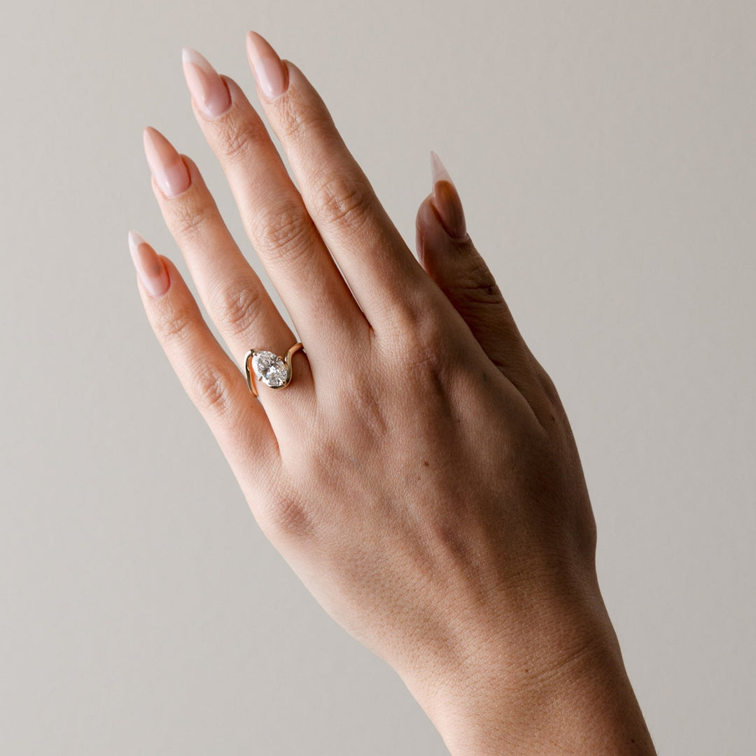 2.0CT Oval E - VS Lab Grown Unique Wave Wedding Ring With Plain Curve Band - Doozy Diamonds