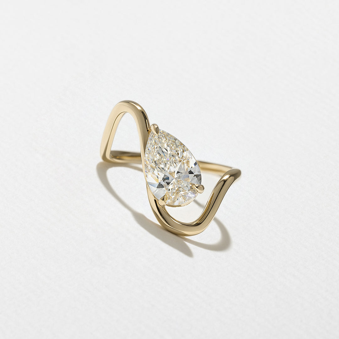 1.75CT Pear E - VS Lab Grown Wave Diamond Ring With Plain Curved Band - Doozy Diamonds