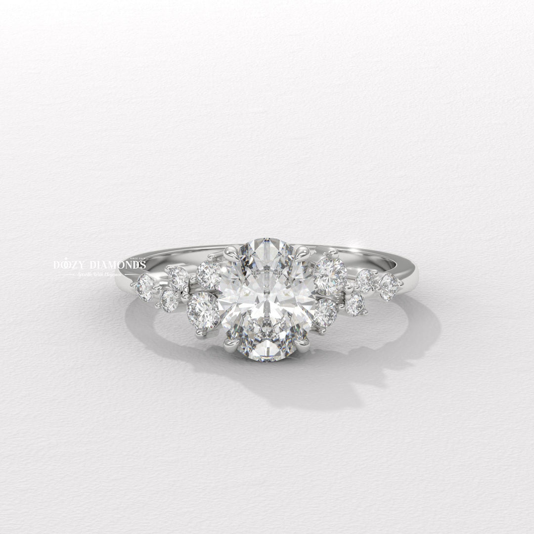 Oval cut engagement ring shown with authenticity certificate