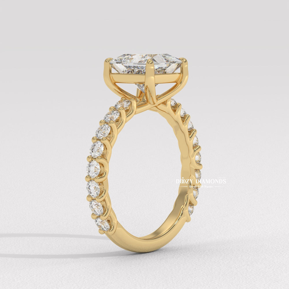 Princess cut pave engagement ring with IGI certified center diamond