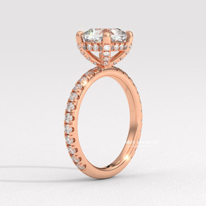 Handcrafted cushion cut solitaire lab grown diamond engagement ring