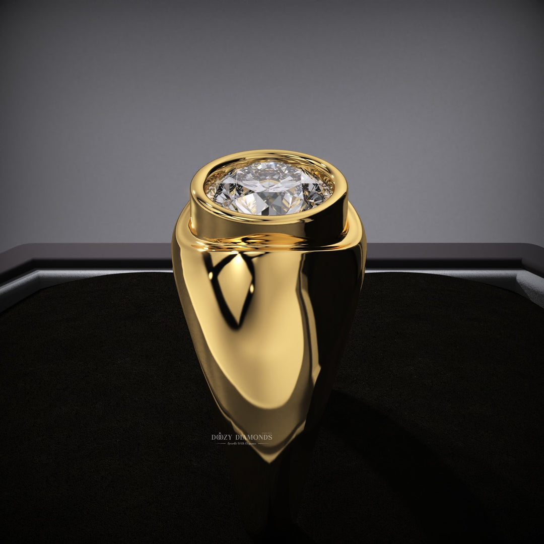 Round bezel ring set with an IGI graded diamond