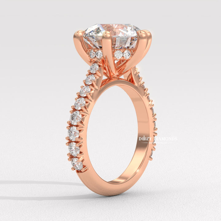 Round hidden halo engagement ring with IGI certificate and packaging