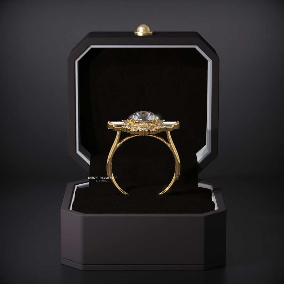 Oval cut engagement ring side view showing band detail