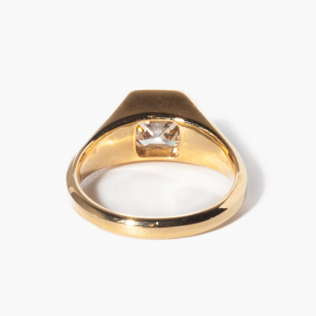 Asscher signet engagement ring with IGI certificate and packaging