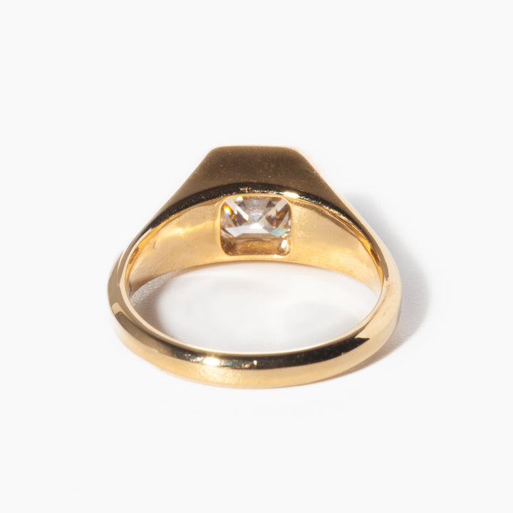 Asscher signet engagement ring with IGI certificate and packaging