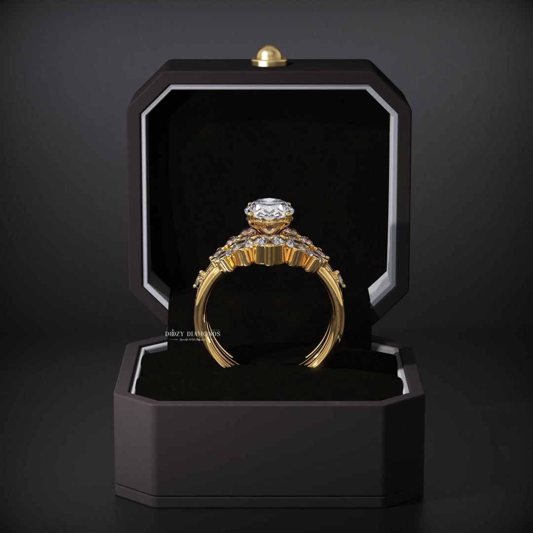 2.0ct Oval Lab Grown Pave Engagement Ring & Three Curved Wedding Band