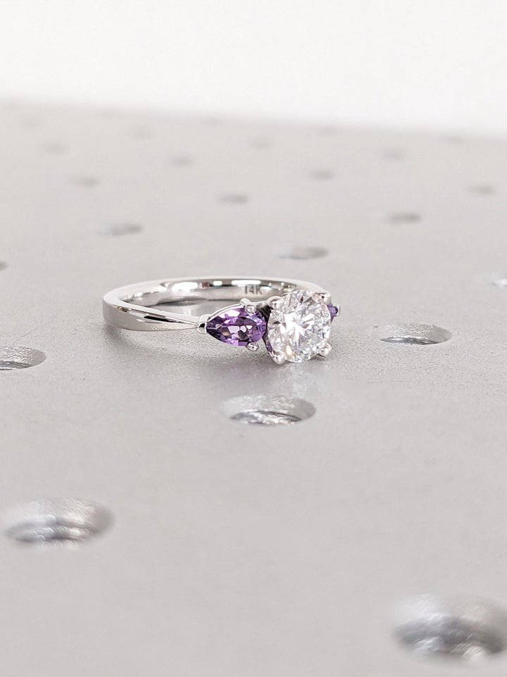 Unboxing view of round cut solitaire diamond engagement ring