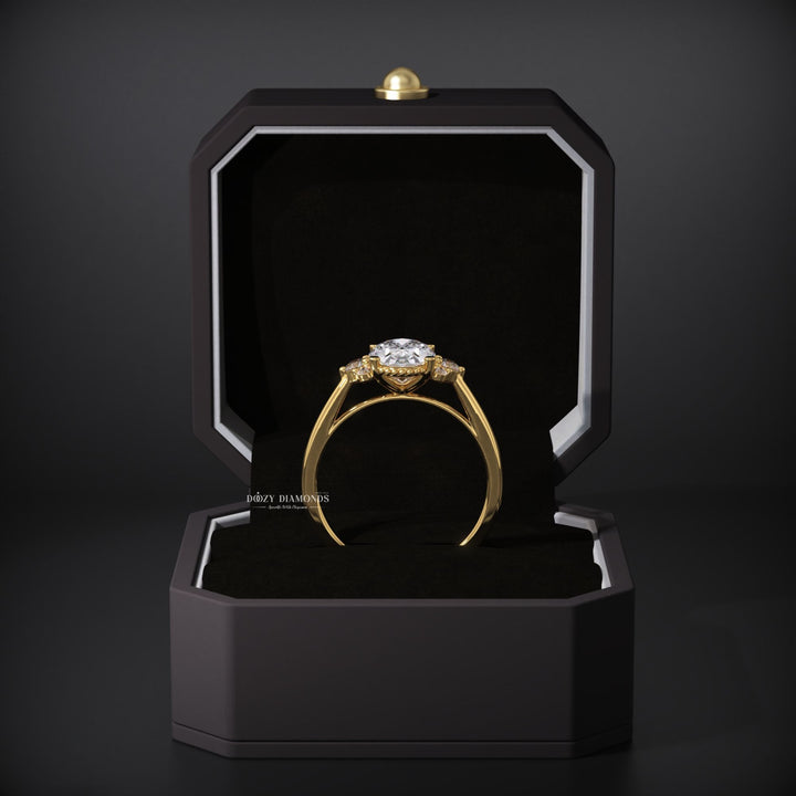 Side angle of oval cluster diamond engagement ring
