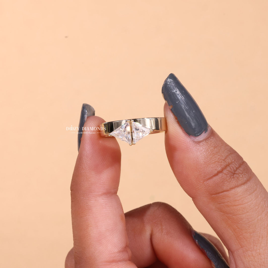 Fine craftsmanship detail on toi et moi solitaire engagement ring