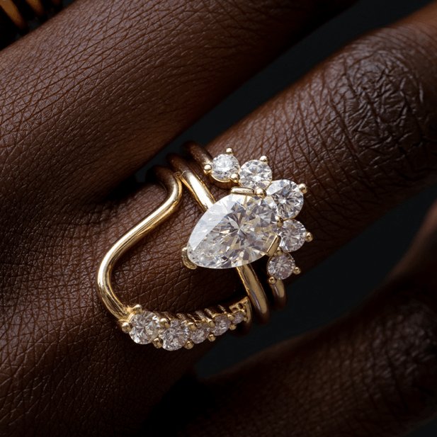Round diamond wedding band in rose gold