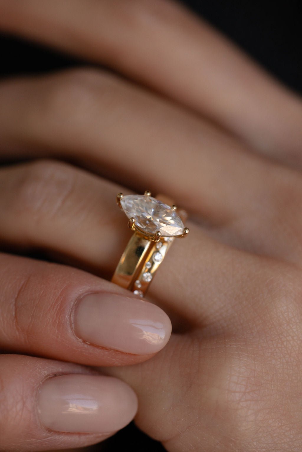 1.50CT Marquise F - VS Lab Grown Diamond Thick Band Wedding Ring Set - Doozy Diamonds