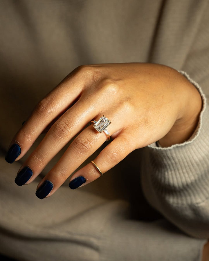 Shop emerald three stone lab grown diamond engagement ring