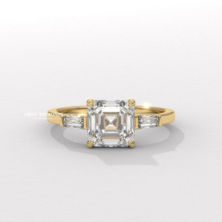 Discover asscher three stone lab grown diamond engagement ring online