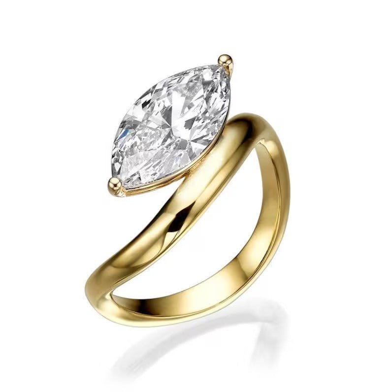Marquise solitaire engagement ring with certified lab grown diamond