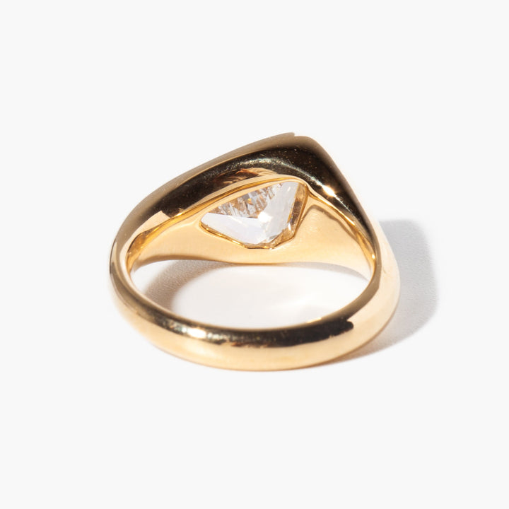 Floe-cut signet diamond engagement ring available in multiple metals