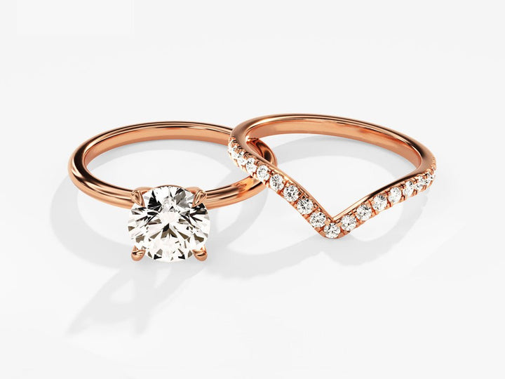 1.50CT Round Cut Solitaire F - VS Lab Grown Diamond Engagement Ring Set Curved Band - Doozy Diamonds