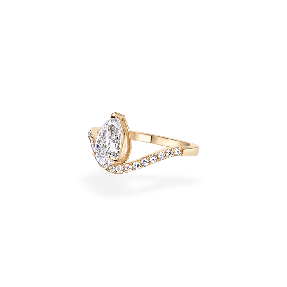Side angle of pear solitaire diamond engagement ring