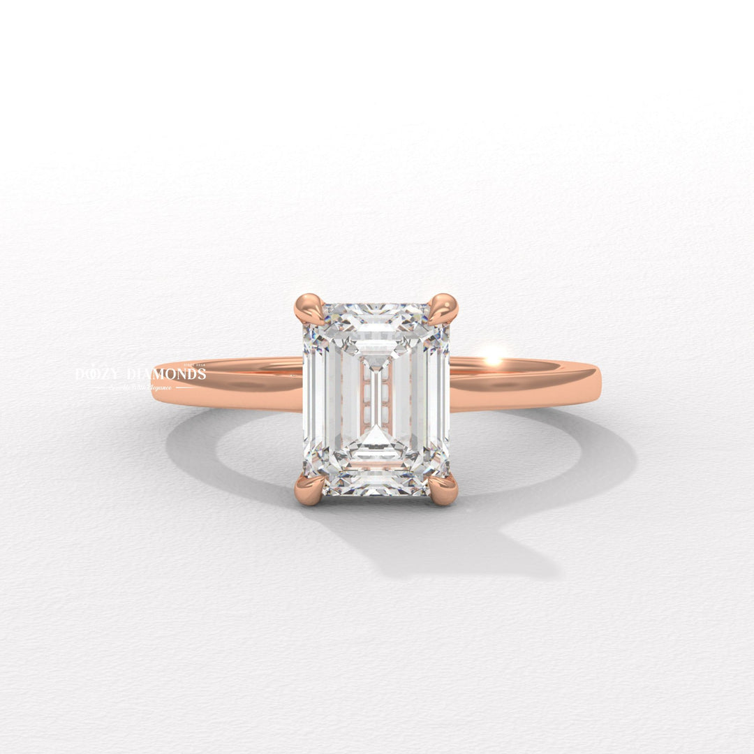 Emerald hidden halo lab grown diamond ring in jewelry gift box
