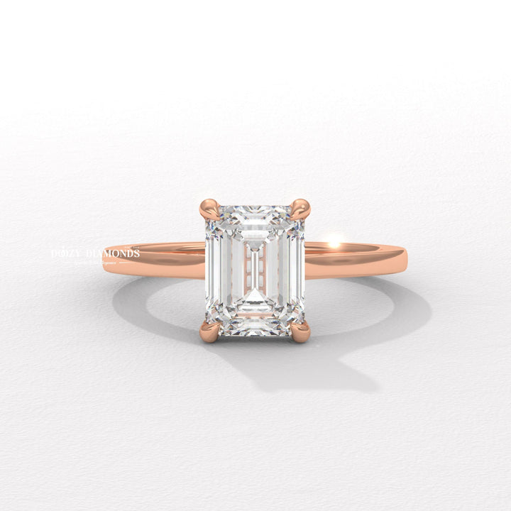 Emerald hidden halo lab grown diamond ring in jewelry gift box