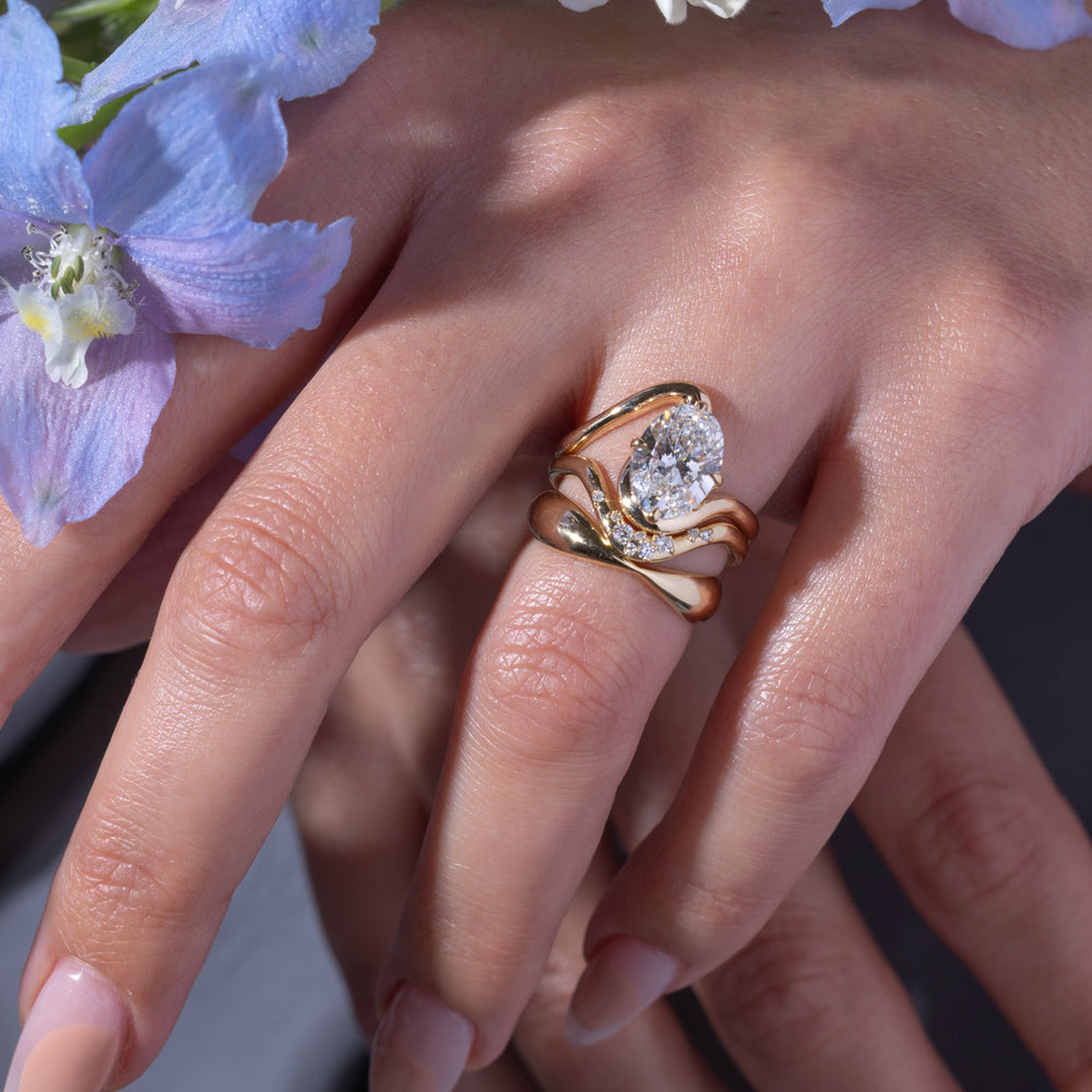 2.0CT Oval E - VS Lab Grown Unique Wave Wedding Ring With Plain Curve Band - Doozy Diamonds