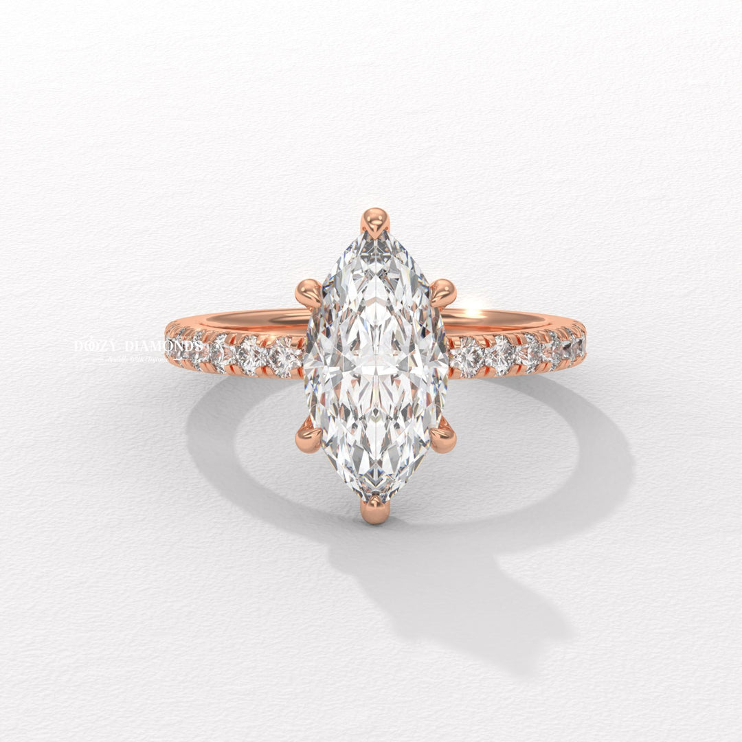 Fine craftsmanship detail on marquise pave engagement ring