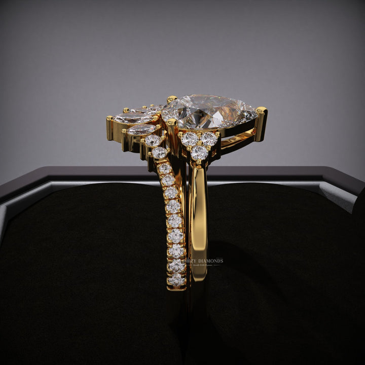 2.0CT Pear Cluster Lab Grown Engagement Ring With Curved Diamond Band