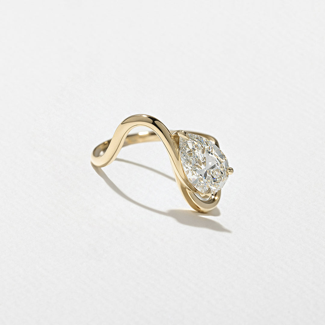1.75CT Pear E - VS Lab Grown Wave Diamond Ring With Plain Curved Band - Doozy Diamonds