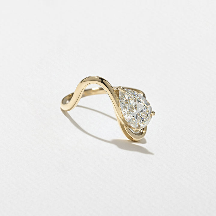 1.75CT Pear E - VS Lab Grown Wave Diamond Ring With Plain Curved Band - Doozy Diamonds