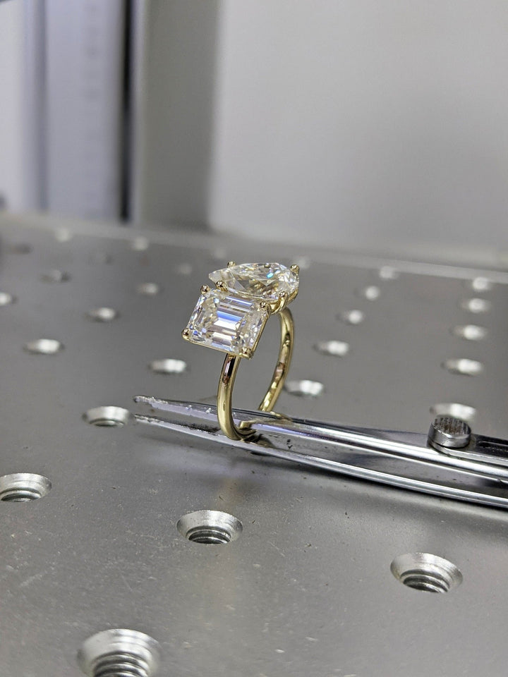 Side angle of pear solitaire diamond engagement ring