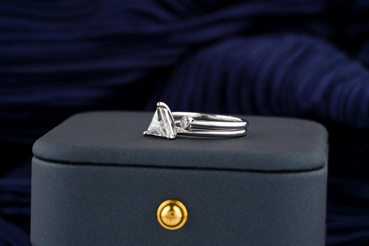 0.50CT Triangle Cut Solitaire F - VS Lab Grown Diamond Engagement Ring Set - Doozy Diamonds