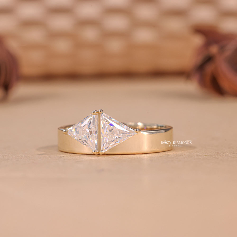 Unboxing view of toi et moi cut solitaire diamond engagement ring