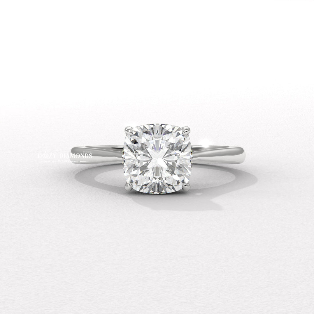 Cushion solitaire engagement ring with certified lab grown diamond